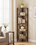 CHOEZON 5-Tier Corner Shelf, Corner Bookcase, 55.2" Tall Vertical Display Rack, Plant Stand, Open Storage Shelf, for Living Room, Bedroom, Study, Kitchen, Rustic Brown and Black TCJ12BF by Choezon