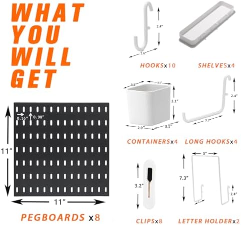 Pegboard Combination Kit, 8 Peg Boards and 30 Accessories Modular Hanging Black Pegboard for Wall, Office Organizer, Keys Holder, Nursery Storage, 44"x22" - Image 3