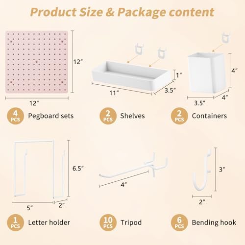 FZK Modular Plastic Pegboard Wall Organizer Kit, Pink, 12x12, 4 Panels - Image 3