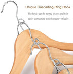 TOPIA HANGER Wooden Hangers 30 Pack, Space Saving Coat Hanger with 360° Swivel Cascading Ring Hook, Non Slip Pants Bar and Shoulder Notches for Camisole, Jacket, Suit, Clothes Hangers -CT62N30 - Image 4