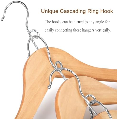 TOPIA HANGER Wooden Hangers 30 Pack, Space Saving Coat Hanger with 360° Swivel Cascading Ring Hook, Non Slip Pants Bar and Shoulder Notches for Camisole, Jacket, Suit, Clothes Hangers -CT62N30 - Image 4