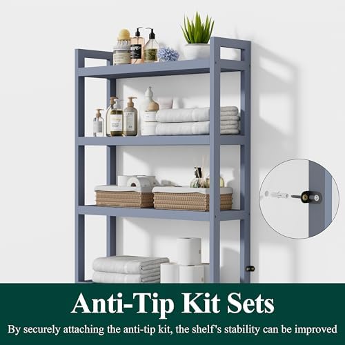 Smiry Bamboo Over The Toilet Storage Cabinet, 4 Tier, Grey - Image 3