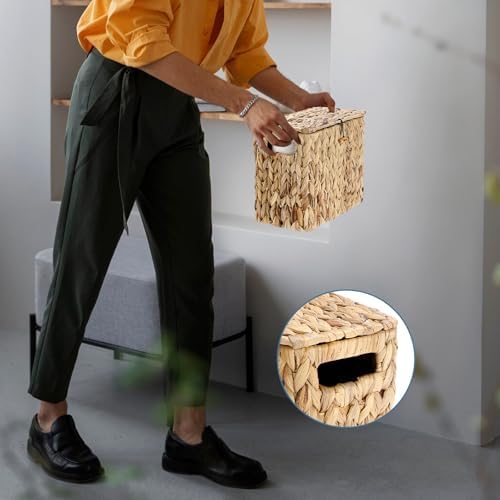 Sumnacon Toilet Paper Basket, Wicker Water Hyacinth Toilet Paper Holder with Handles and Lid, Holds Up to 4 Mega Rolls, Decorative Farmhouse Woven Bathroom Accessories Toilet Tissues Organizer, Small - Image 6