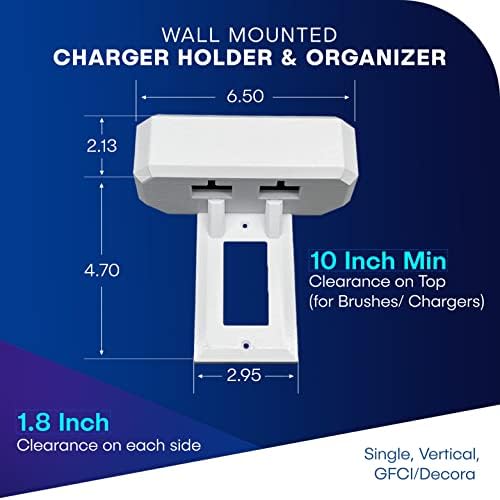 Electric Toothbrush Holder, Wall Mount, Compatible with Oral-B, Holds 2 Chargers, Mounts on Single GFCI/Decora Outlet ONLY. (Charger/Brushes NOT Included), White, OB2C-GSSV - Image 2