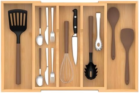 Bamboo Kitchen Utensil Drawer Organizer,Expandable Cutlery Tray by FoverOne