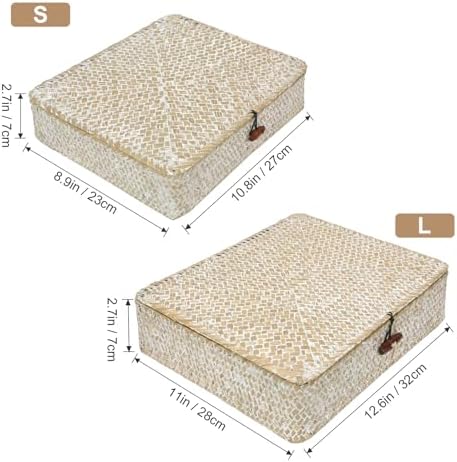 Set of 2 Flat Seagrass Storage Bins with Lid Wicker Storage Baskets for Organizing, Woven Shelf Organizer Bins Home Utility Organizer Box for Home & Office Supplies - Image 4
