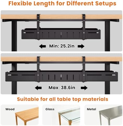 Under Desk Cable Management Tray-No Drill Clamp Moun，Expandable 25.2"–38.6" - Image 2