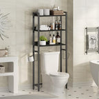 MAHANCRIS Over The Toilet Storage Rack, 3 Tier Bathroom Organizer Over Toilet, Freestanding Space Saver Toilet Stand with 2 Hooks, Bathroom Storage Shelf, Easy to Assemble, Black TSBK6001 by MAHANCRIS
