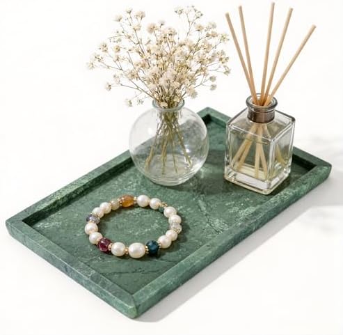 Natural Marble Vanity Bathroom Tray, 12" x 6.1" Marble Stone Tray by Nanshop