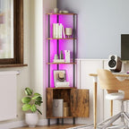 HOOBRO Corner Cabinet with LED Light, Corner Shelf Stand with Storage and Doors, 5-Tier Industrial Corner Bookshelf, 59” Tall Display Rack Shelf, for Living Room, Kitchen, Rustic Brown BF147DCJ01 - Image 4