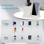 Wireless Charger with Desk Organizer, Wireless Charging Station for iPhone 14/14 Pro/13/12/11/Samsung Galaxy S23/S22/S21/S20/Note 20/Note 10, Charging Stand with Leather, White - Image 3