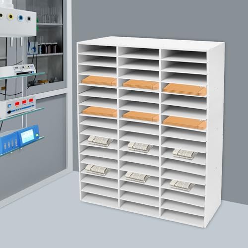 PVC Literature Organizer with 48 Compartments, Student Mailbox for Classroom, Desktop Paper Organizer for Office Home School, Mail Sorter with Adjustable Shelves, White - Image 4