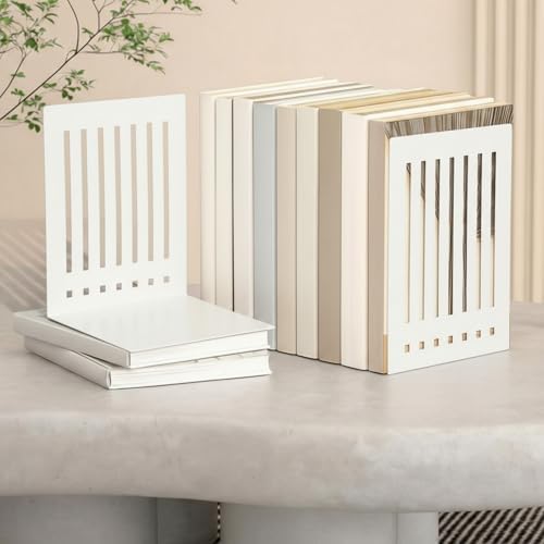 4 Pcs 10 Inch Heavy Duty Bookends Non-Skid Base, White - Image 3
