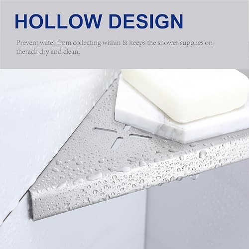 10" Corner Shower Shelf, 2-Pack Shower Shelves SUS304 Stainless Steel Bathroom Shelves for Tile Walls, Recessed Corner Shelf Organizer Rack, No Drilling (Brushed) - Image 4