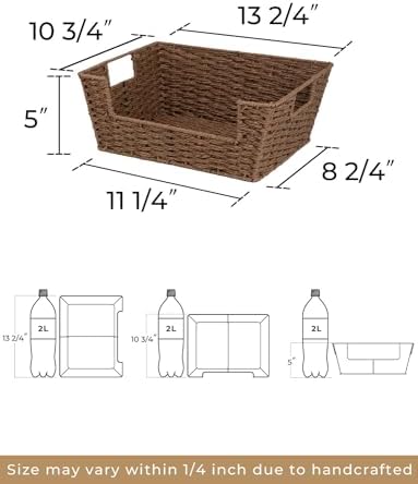 StorageWorks Pantry Baskets for Shelves, Wicker Baskets, Brown Paper Rope - Image 2