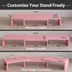 BONTEC Dual Monitor Stand Riser, Adjustable Length & Swivel Angle, Pink - Image 3