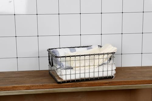 16" Wide Rectangular Sturdy Hand Welded Farmhouse Metal Wire Basket with Rustic Wooden Bottom For Shelves, Closet Storage Bins for Shelves. Also For Laundry, Towel, Spice Rack, Tool Box (16"x12") - Image 5
