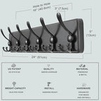 Dseap Coat Rack Wall Mounted - 24" Long 6 Tri Hooks, Heavy Duty Wooden Wall Coat Hanger Coat Hook for Clothes Hat Jacket Clothing, Black, Pack of 2 - Image 6