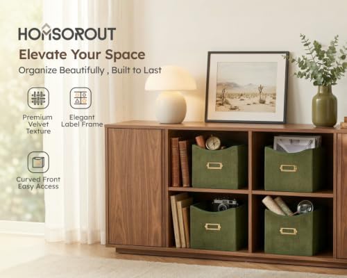 Corduroy Cube Storage Bin 10.2", Fabric Cube Organizer, Green, 6 Pack - Image 2