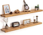 Floating Shelves for Wall, 40"Wx8"D Rustic Solid Elm Wood Floating Shelves Wall Mounted, Round Edge Wall Shelves with Invisible Bracket for Living Room Bathroom Bedroom Kitchen, Set of 2, Natural by FLYJOE