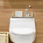 MyGift Brass Tone Metal Toilet Paper Holder with Rustic Wood Base Tray - Image 3