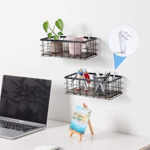 ROSE BLOOM Small Metal Wire Storage Basket, Decorative Wood Base Organizer Bins for Bathroom, Kitchen, Laundry Room, Pantry, Basket for Toilet Paper, Fruits, Spices (2 Pack) - Image 5