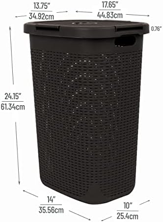 Mind Reader Slim Laundry Hamper with Lid, 60L Tall Clothes Basket, Narrow Tapered Design for Bathrooms, Closets and Laundry Rooms, Plastic, Brown - Image 3