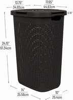 Mind Reader Slim Laundry Hamper with Lid, 60L Tall Clothes Basket, Narrow Tapered Design for Bathrooms, Closets and Laundry Rooms, Plastic, Brown - Image 3