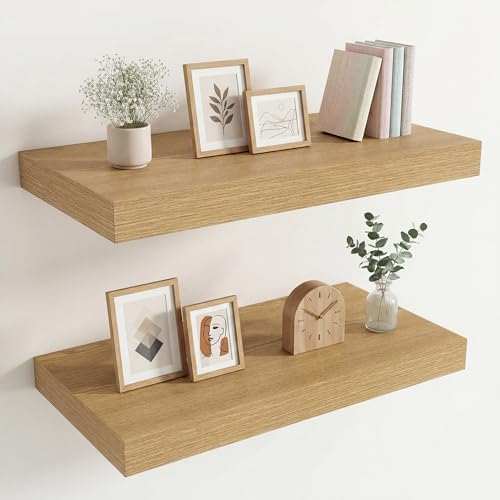 Vivelove 12" Deep Floating Shelves 24x12” Set of 2, Oak by VIVELOVE