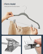 SONGMICS HOME Velvet Pants Hangers with Adjustable Clips, Non-Slip Space-Saving Clothes Hangers, 30 Pack, Shoulder Notches for Skirts, Gray - Image 7