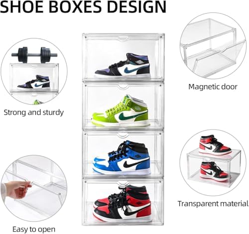 Clear Shoe Organizer,Stackable Shoe Display Case,Shoe Box Storage Bins with Magnetic Door,Fit Shoe Size Up to US 14 (X-Large-3Pack) - Image 3