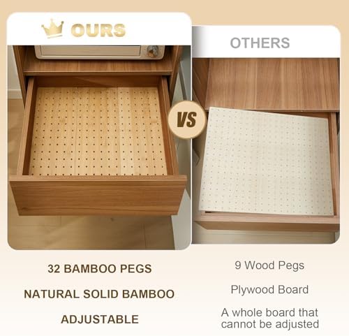 3 Pcs Wood Pegboard Drawer Organizer, Natural Wood, 17 x 5.91 Inch, Bamboo - Image 4