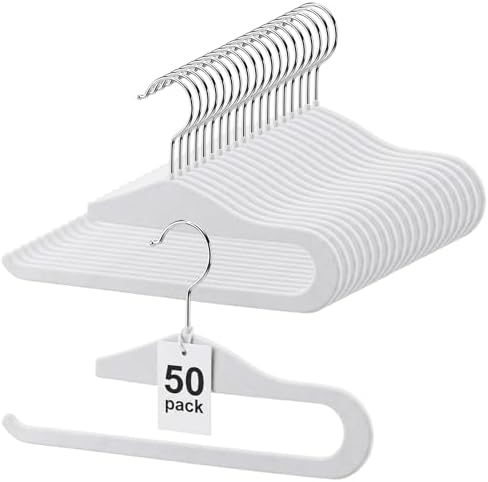 Novabright 50 Pack Velvet Pants Hangers, Slim Open Ended Design, White by Unknown