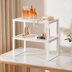 Counter Shelf Set of 4, Kitchen Cabinet Organizer Shelves, Marble White - Image 5