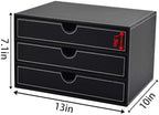 PU Leather Desk Organizer with 3 Drawers,Executive Office Supplies Desktop Filing A4 File Cabinet/Holder for Jewelry/Bill/Paper/Documents/Makeup Home Decor Stationery Storage Box,Black - Image 3