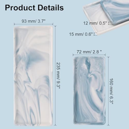 Uxcell 2-Pack Marble Ceramic Bathroom Vanity Tray, Blue, Rectangular, 2 Sizes (Small & Medium), Shatterproof & Heat-Resistant, Organizer for Soaps, Keys, Trinkets - Image 2