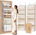 5 Tiers Over the Door Organizer with 10 Mesh Side Pockets, 44 lbs Weight Capacity Closet Hanging Storage Organizer with Large Clear Window Kids Toys, Shoes, Diapers, Beige，2 Pack by ORDOVIBE