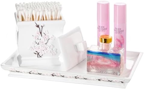 Creative Scents Vanda Bathroom Vanity Tray – Decorative Cherry Blossom White Resin Perfume Tray for Dresser -Small Rectangle Floral Tray for Bathroom Countertop, Perfume, & Dresser Cosmetics Organizer - Image 4
