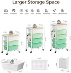 Rolling Cart with 4 Drawers, Plastic Drawer Storage Carts with Wheels & Wooden Tabletop, Metal Utility Cart with Pegboards, Office Living Room Classroom Craft Organization and Storage, Bright Green - Image 3