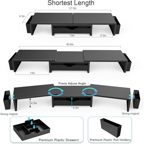 gianotter Dual Monitor Stand Riser With Drawer and 2 Pen Holders - Image 6
