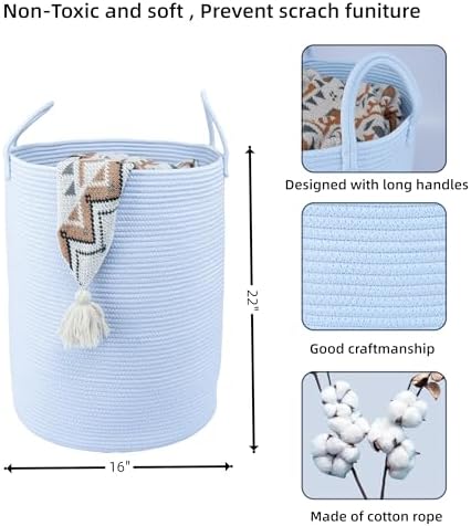 XUANGUO Cotton Rope Laundry Basket Hamper for Clothes, large light blue - Image 2