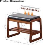 SOBIBO Solid Wood Shoe Bench, 2-Tier Wooden Entryway Bench, Modern Shoe Rack with Cushion for Hallway, Living Room (Black, 21.65'') - Image 2