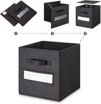 13x13x13 storage cube bins (Set of 10) Fabric storage cubes with 10 Labels Window Cards & a Pen, storage cubes 13x13, Collapsible 13 inch cube storage bins, Cubby Organizer Boxes, Black - Image 4