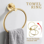 6 Pieces Brushed Gold Bathroom Hardware Accessories Set Hand Towel Ring 16&23.6 inch Round Towel Bar Toilet Paper Holder Towel Hooks 2 Pieces SUS 304 Stainless Steel,Heavy Duty,Wall Mounted - Image 3