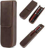 Top Grain Genuine Leather 2 Pen/Pencil Tray Case Holder, Vintage Design No Trademark, Handmade, Magnetic Closing with Drawer Design, Gift Choice for Man/Woman/Office, Matte Coffee, 2 Slots by CataPurusLeatherCrafts