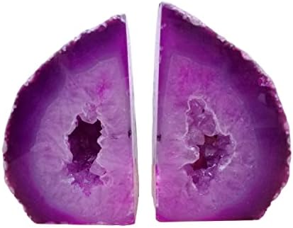Agate Geode Bookends Dyed Pink 4-5 Lbs Large Stone Bookends 1 Pair Decorative Bookends for Shelves by XMHOME