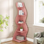Tribesigns Corner Shelf, Modern 5-Tier Wall Corner Bookshelf, Stylish Corner Small Bookcase Storage Rack Plant Stand with Unique Shape for Living Room, Home Office (Pink, 1PC) - Image 2