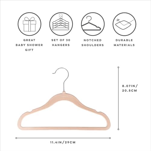 3 Sprouts Velvet Baby Hangers, Non Slip Slim, Hazelnut, 30 Pack - Image 2