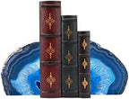 AMOYSTONE Blue Agate Bookends Heavy Duty Stone Book Ends for Bookshelves by AMOYSTONE%C2%AE