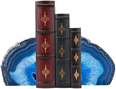 AMOYSTONE Blue Agate Bookends Heavy Stone Book Ends for Shelves Decor by AMOYSTONE%C2%AE